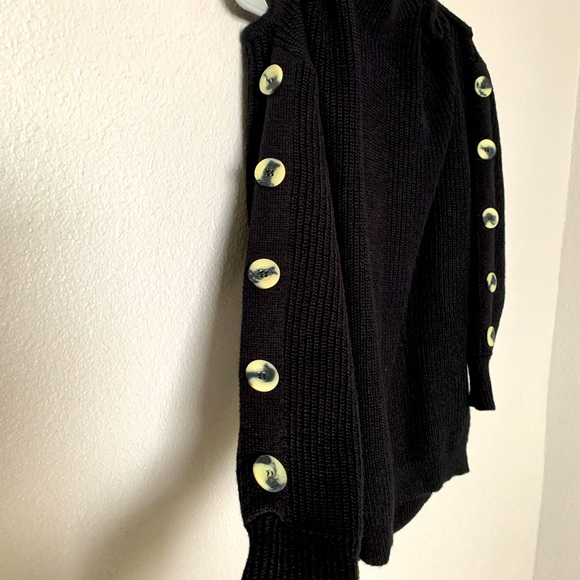 (V84) Venus Women’s Black Cold Shoulder Sweater Medium Long Sleeve Button Detail - Picture 8 of 10